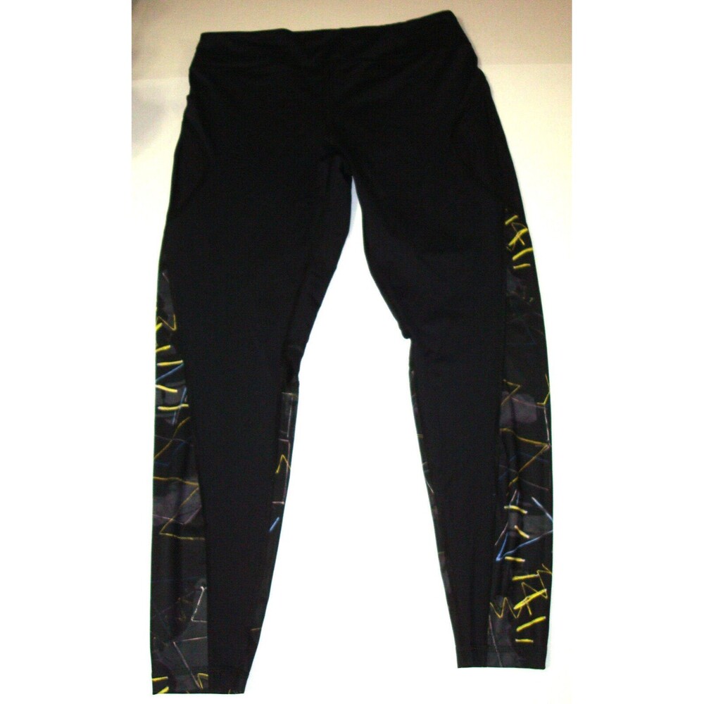Alala Activewear Leggings Blue Black Yellow EUC L Yoga Walking Pilates Gym logo